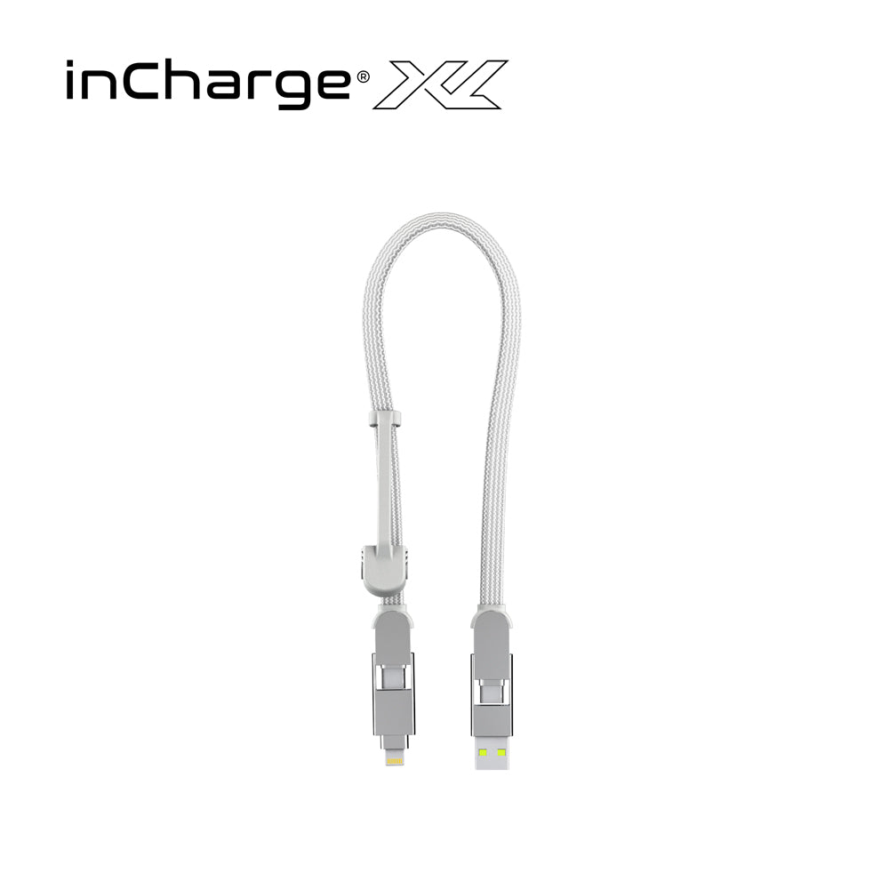 【30cm隨身必備】inCharge XL 六合一 100W PD快充傳輸線（冰鑽白）