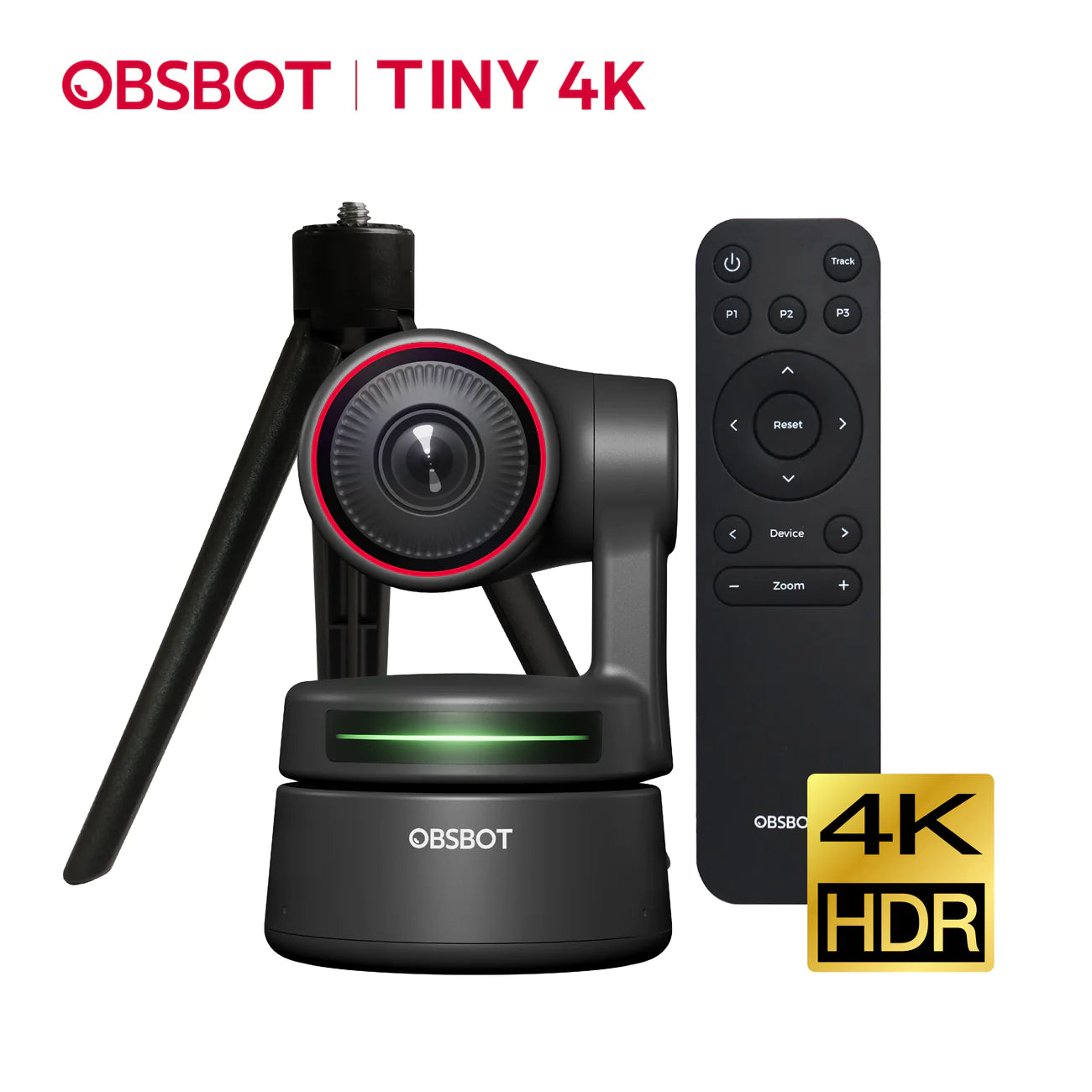 OBSBOT Tiny 4K｜AI人臉辨識與人物自動追蹤的PTZ網路攝影機+遙控器+三腳架